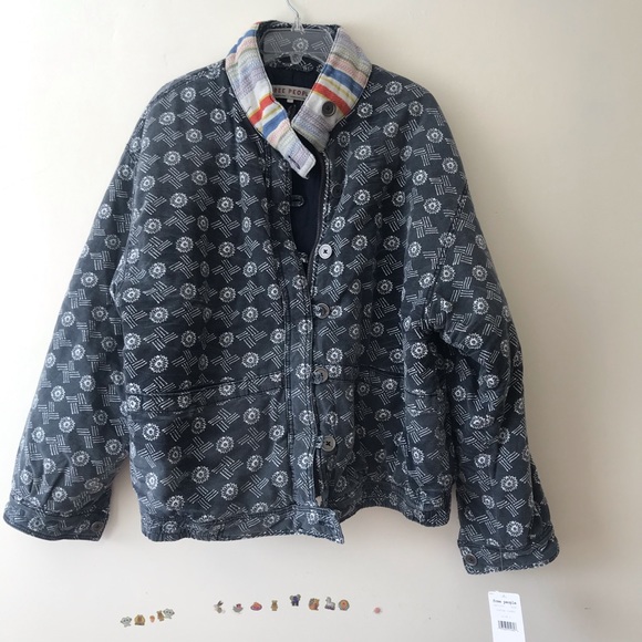 NWT free people | Mackenzie Bomber Jacket Large Indigo Combo Boho Pattern - Picture 6 of 8